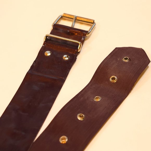 Westward Bound Latex Rubber Belt - Aubergine (Supatex Ruby) w. Silver - XS/S - Picture 1 of 2